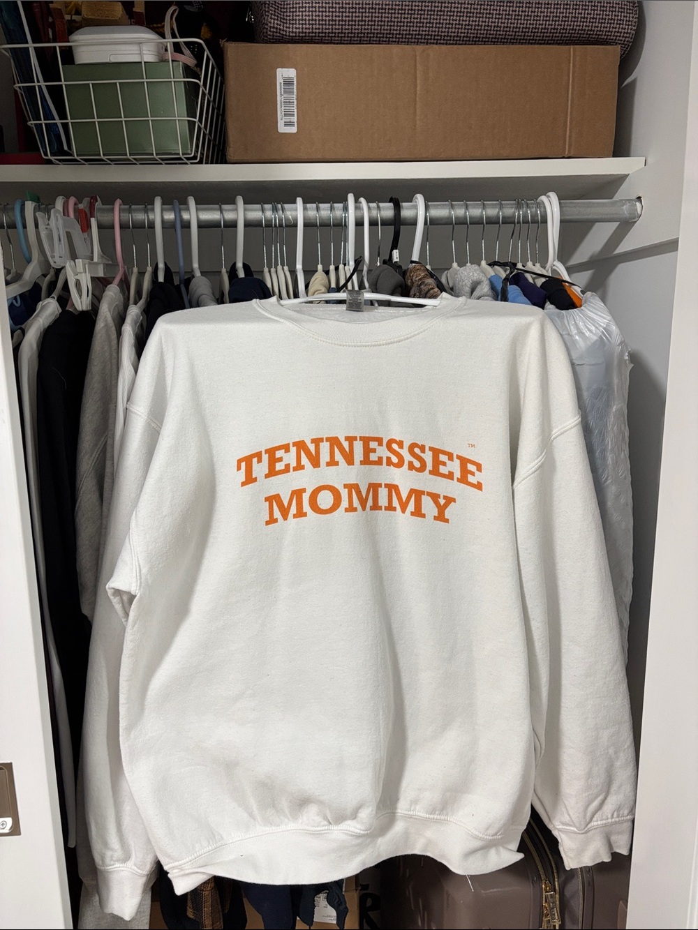 Gildan White Crewneck Sweatshirt with Orange Graphic